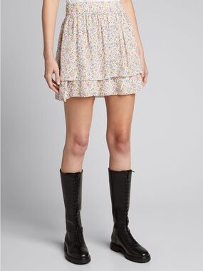 Ganni Cream Floral Tiered Mini Skirt